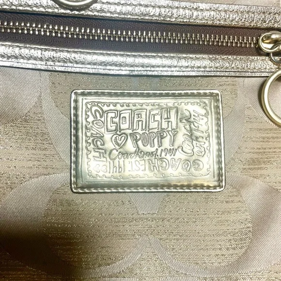 Coach Poppy Gold Signature Tote Bag  14 in W 12 1/2 in L - Picture 4 of 17